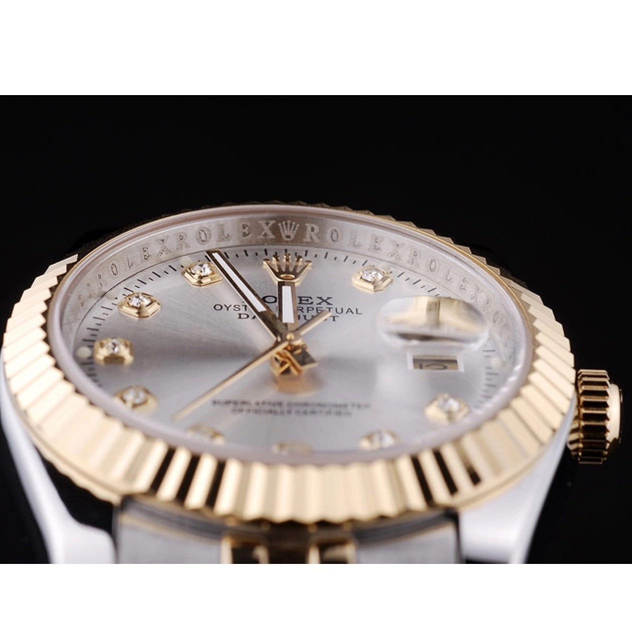 Aaa fake watches Ribbed Bezel Diamonds Datejust Silver 7454 Rolex Dial 0815